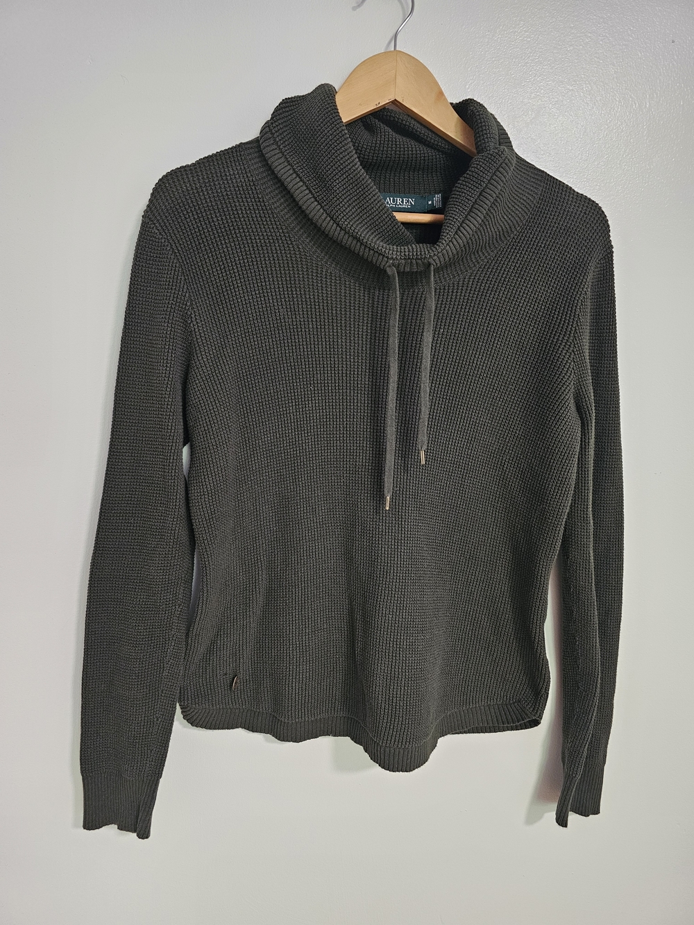 Lauren Ralph Lauren Waffle-Knit Cotton Cowl Neck Sweater Forest Green Medium
